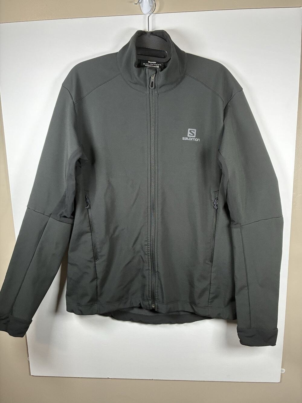Salomon Mens M ClimaWind Red Softshell Jacket Fleece Lined Full Zip Windbreaker
